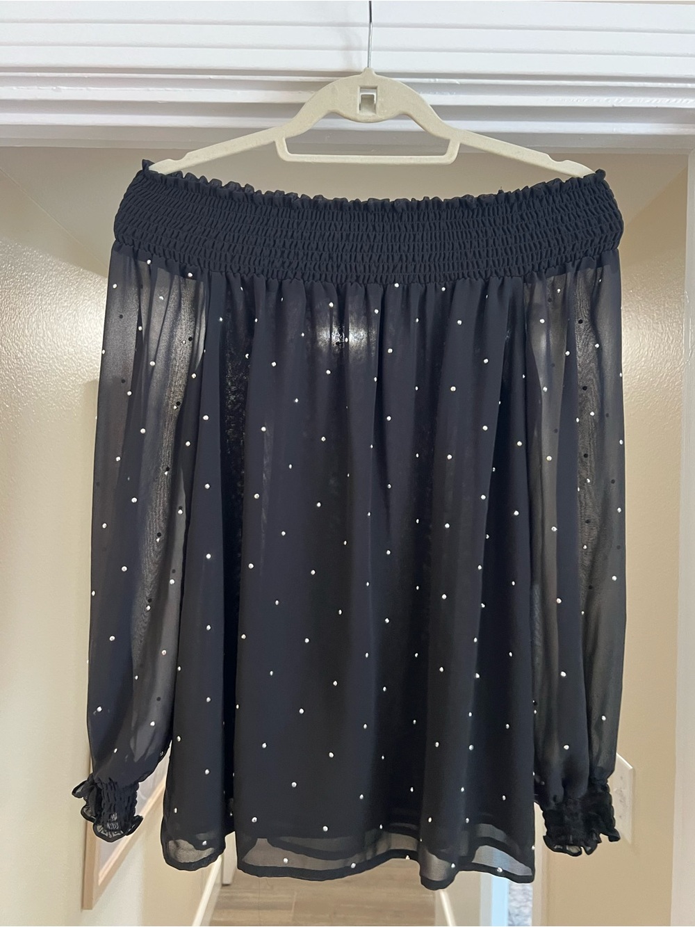 Michael Kors Black Off-the-Shoulder Silver Crystal Blouse